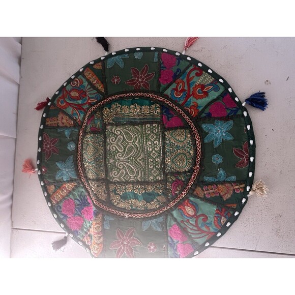 18" Indian Patchwork Round Floor Cushion Cover Indian Pillow Decor Bohemian Seat - Picture 2 of 6